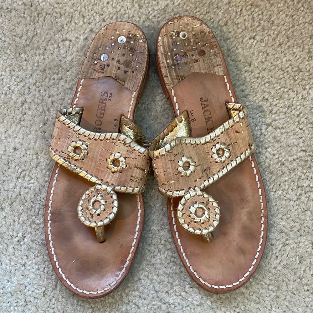Jack Rogers - cork and gold sandals size 8